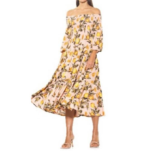 Alexia Admor Dresses & Skirts - Alexia Admor Amabella Smocked Off-the-Shoulder Madi Dress Lemon Print M
